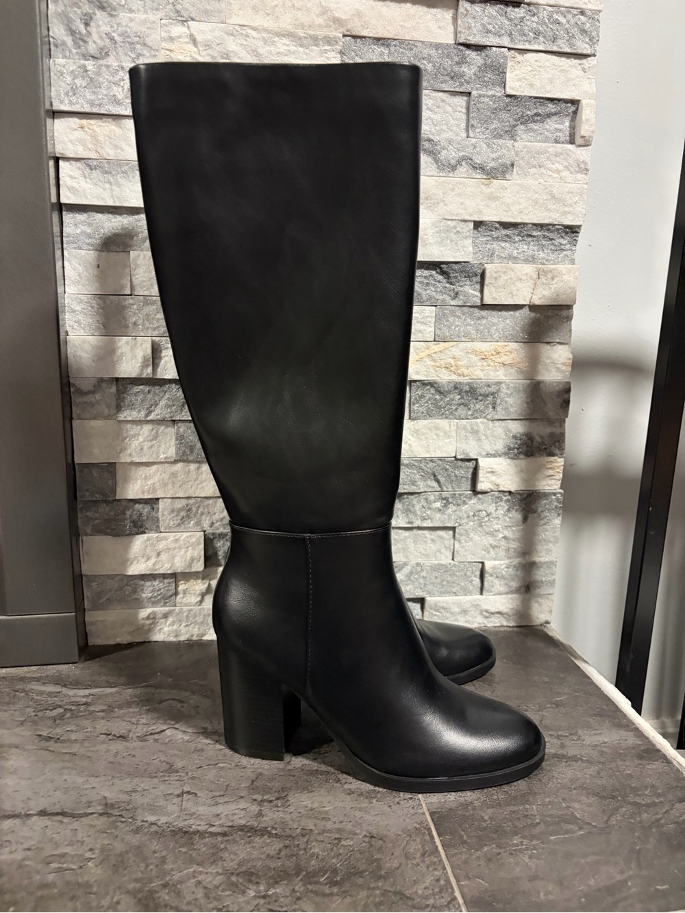 Unisa Lanna Tall Black Leather Block Heel Boots